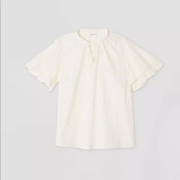 2X Womens Plus Size Short Sleeve Eyelet Blouse Cream - Ava Viv.   V Neck. NWT - Picture 4 of 7